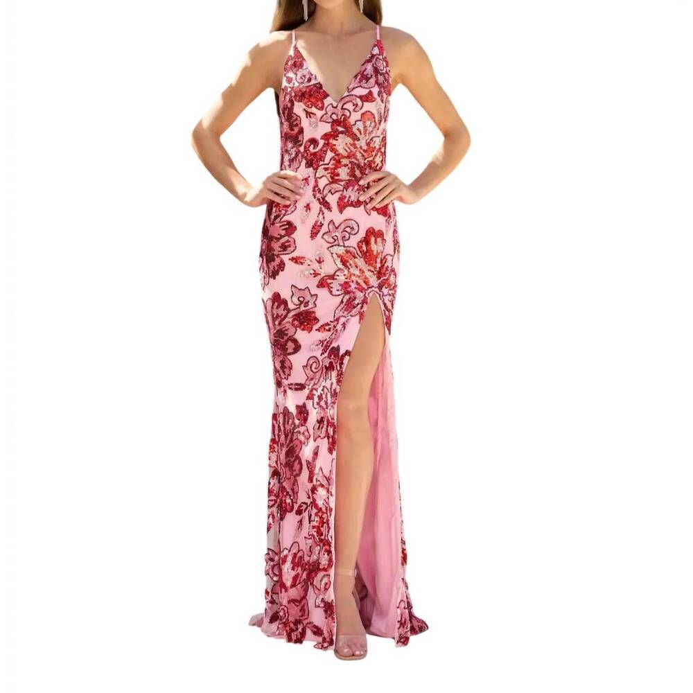 NEW PRIMAVERA long sequin prom dress in pink